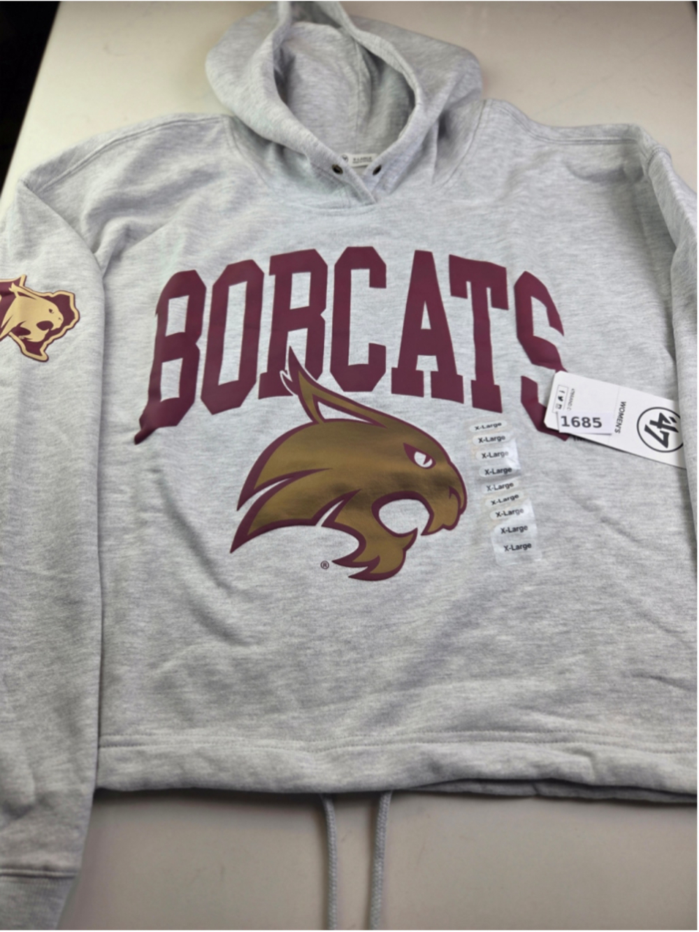 Women's 47 Brand Texas State Bobcats Hoodie Sweatshirt XL Grey Maroon #1685